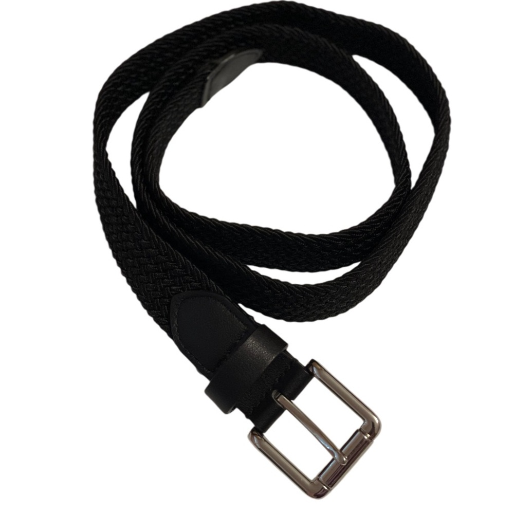 Braided Woven Stretch Belt Womens Black Size Medium Casual Elastic Office Goth
